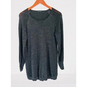 Eileen Fisher Knitted Tunic Dress Sweater Metallic Mesh Charcoal Gray Silver